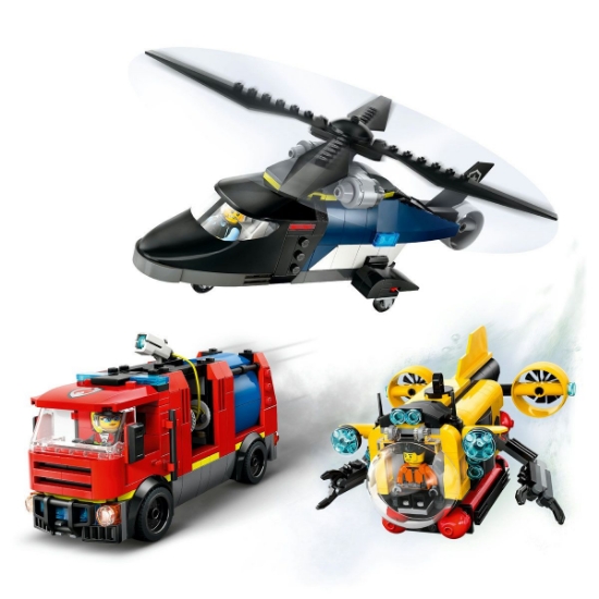 Imagine Lego City Elicopter, camion de pompieri și submarin remixate 60462