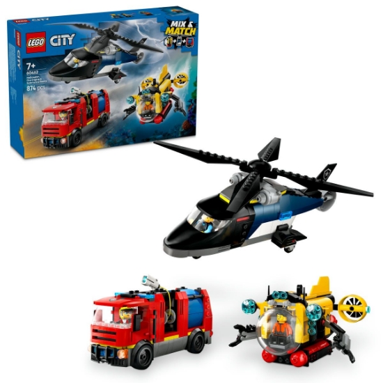 Imagine Lego City Elicopter, camion de pompieri și submarin remixate 60462