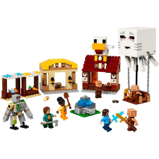 Imagine LEGO Minecraft Atacul baloanelor Ghast asupra satului 21273