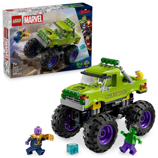 Imagine Lego Super Heroes Hulk în vehicul de teren contra lui Thanos 76312