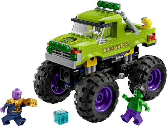 Imagine Lego Super Heroes Hulk în vehicul de teren contra lui Thanos 76312