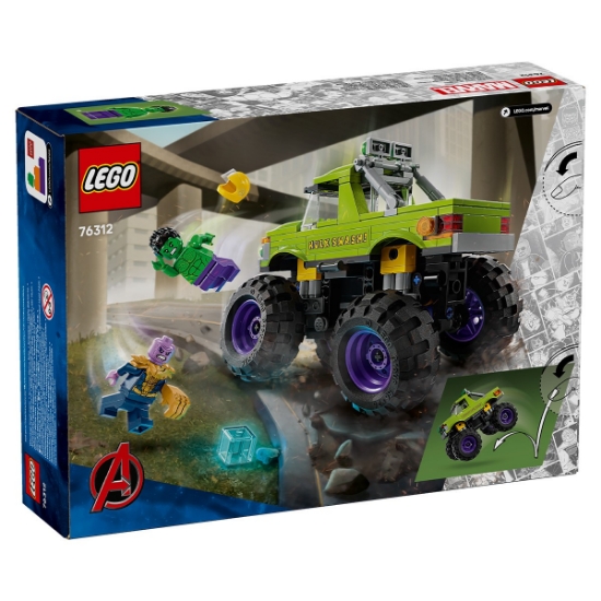Imagine Lego Super Heroes Hulk în vehicul de teren contra lui Thanos 76312