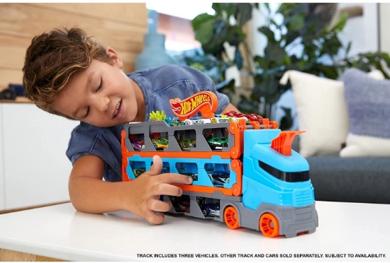 Imagine Hot Wheels 2 în 1 Mega transportator mașini pistă