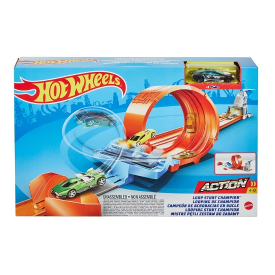 Imagine Hot Wheels circuit rapid cu lansator pentru cascadorii și mașinuță exclusivă