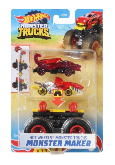 Imagine HOT WHEELS MONSTER TRUCK CU MASINUTE NEAGRU SI ROSU