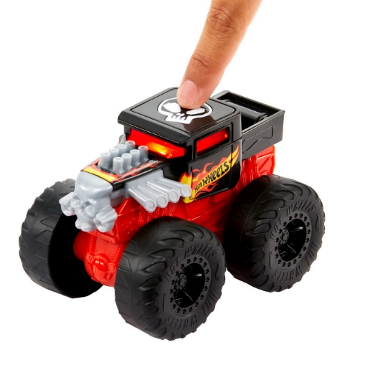 Imagine Hot Wheels Monster Truck Roarin’ Wreckers Bone Shaker cu funcții și sunete scara 1:43