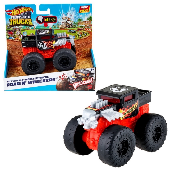 Imagine Hot Wheels Monster Truck Roarin’ Wreckers Bone Shaker cu funcții și sunete scara 1:43
