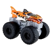 Imagine HOT WHEELS MONSTER TRUCK ROARIN WRECKERS TIGER SHARK CU FUNCTII SI SUNETE SCARA  1:43