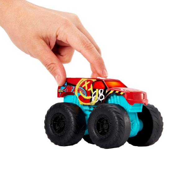 Imagine HOT WHEELS MONSTER TRUCK ROARIN WRECKERS DEMO DERBY CU FUNCTII SI SUNETE SCARA  1:43