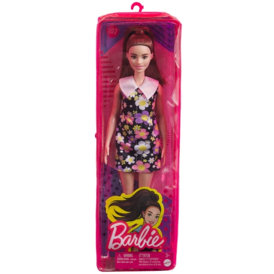 Imagine PAPUSA BARBIE FASHIONISTA SATENA CU ROCHIE CU IMPRIMEU FLORAL