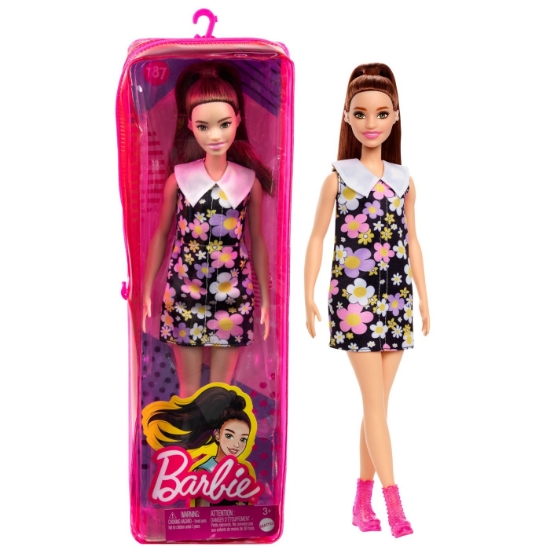 Imagine PAPUSA BARBIE FASHIONISTA SATENA CU ROCHIE CU IMPRIMEU FLORAL