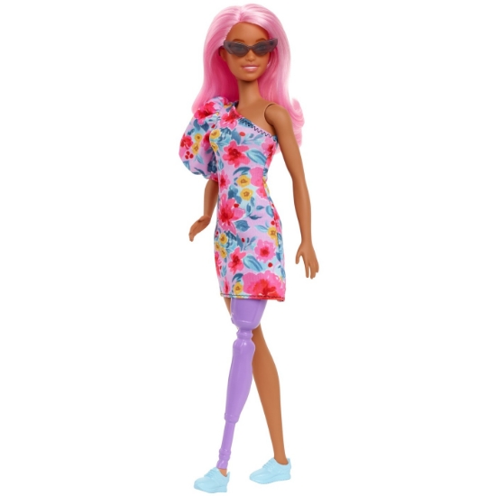 Imagine PAPUSA BARBIE FASHIONISTA CU PAR ROZ SI PICIOR PROTETIC