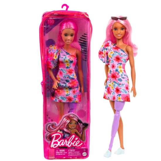 Imagine PAPUSA BARBIE FASHIONISTA CU PAR ROZ SI PICIOR PROTETIC