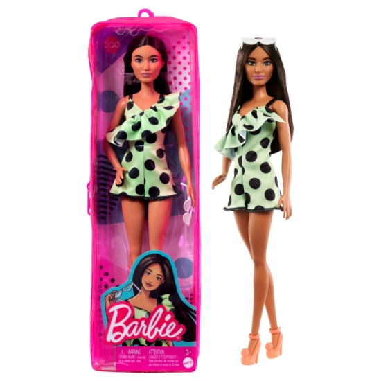 Imagine PAPUSA BARBIE FASHIONISTA BRUNETA CU SALOPETA VERDE