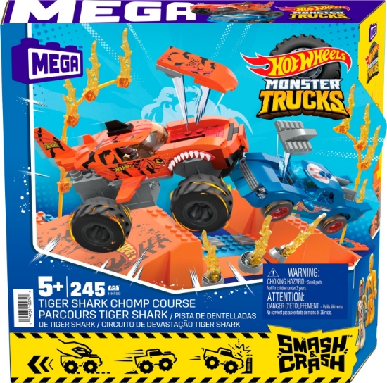 Imagine HOT WHEELS MONSTER TRUCK MEGA SET CONSTRUCTIE CURSA TIGER SHARK CHOMP