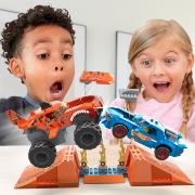 Imagine HOT WHEELS MONSTER TRUCK MEGA SET CONSTRUCTIE CURSA TIGER SHARK CHOMP