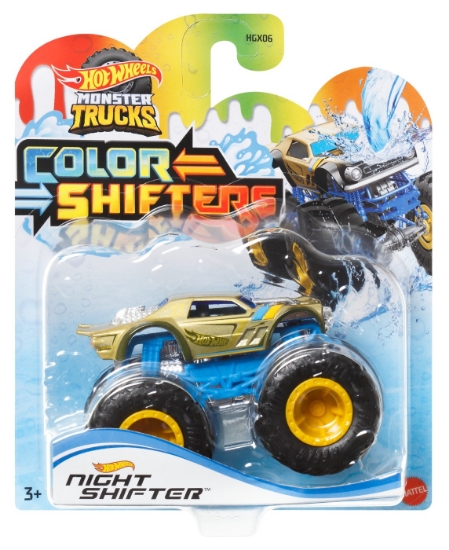 Imagine HOT WHEELS MONSTER TRUCK CAMION NIGHT SHIFTER CU CULORI SCHIMBATOARE SCARA 1:64
