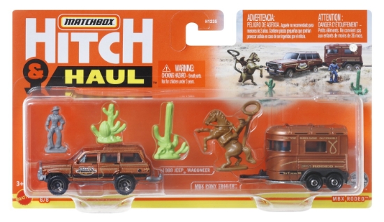 Imagine MATCHBOX HITCH&HAUL SET 2 VEHICULE MBX RODEO 1988 JEEP WAGONEER MBX PONY TRAILER SCARA 1:64