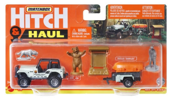 Imagine MATCHBOX HITCH&HAUL SET 2 VEHICULE MBX OFF ROAD 1988 JEEP 4X4 TRAILER TRAWLER SCARA 1:64