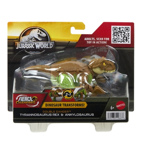 Imagine JURASSIC WORLD FIERCE CHANGERS DOUBLE DANGER DINOZAUR TRANSFORMABIL TYRANNOSAURUS REX SI ANKYLOSAURUS MARO