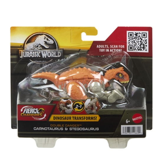 Imagine JURASSIC WORLD FIERCE CHANGERS DOUBLE DANGER DINOZAUR TRANSFORMABIL CARNOTAURUS SI STEGOSAURUS