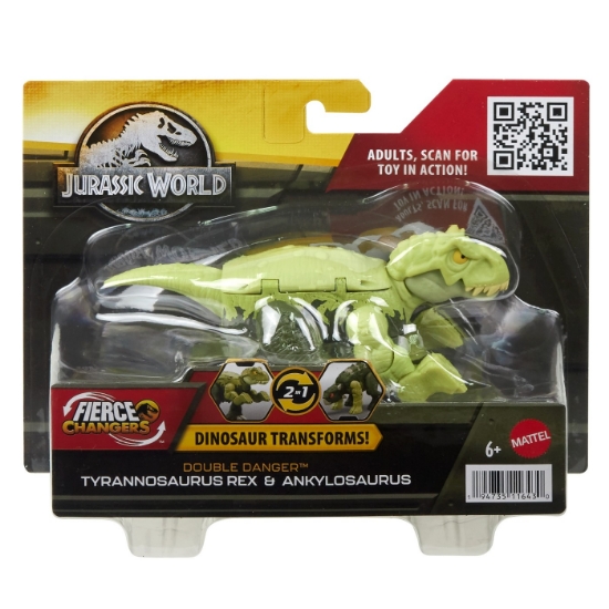 Imagine JURASSIC WORLD FIERCE CHANGERS DOUBLE DANGER DINOZAUR TRANSFORMABIL TYRANNOSAURUS REX SI ANKYLOSAURUS VERDE