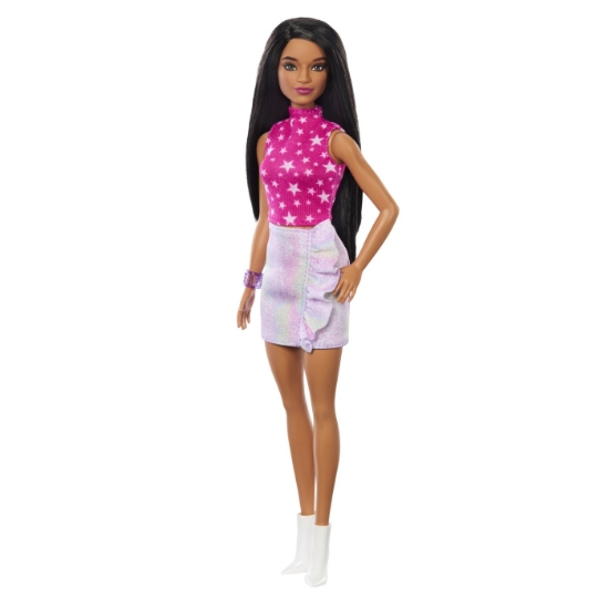 Imagine PAPUSA BARBIE FASHIONISTA BRUNETA CU TOP CU STELUTE
