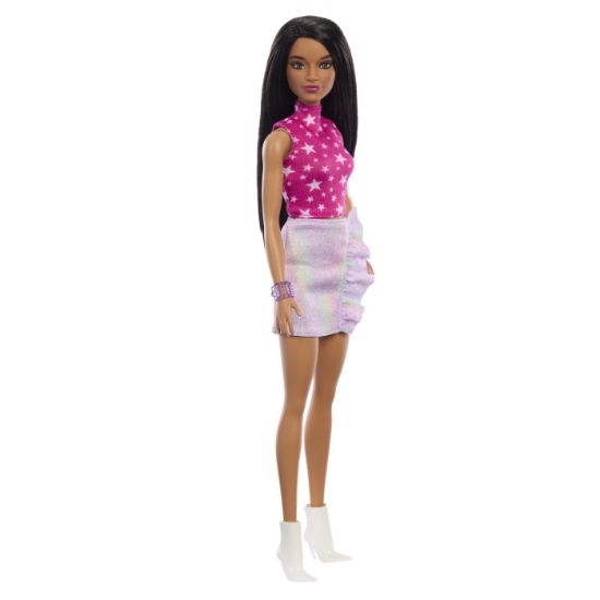Imagine PAPUSA BARBIE FASHIONISTA BRUNETA CU TOP CU STELUTE