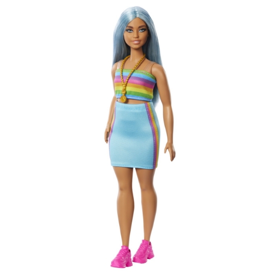 Imagine PAPUSA BARBIE FASHIONISTA CU PAR ALBASTRU PLATINAT SI TOP SPORT