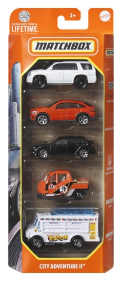 Imagine Matchbox set 5 mașinuțe metalice MBX City Adventure II scara 1:64