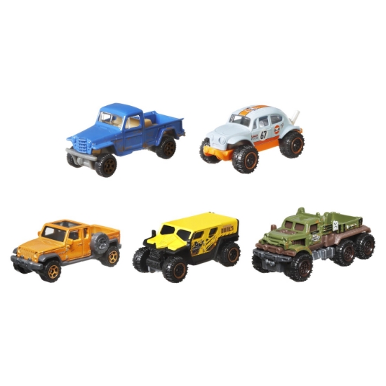 Imagine Matchbox set 5 mașinuțe metalice MBX No Road No Problem scara 1:64
