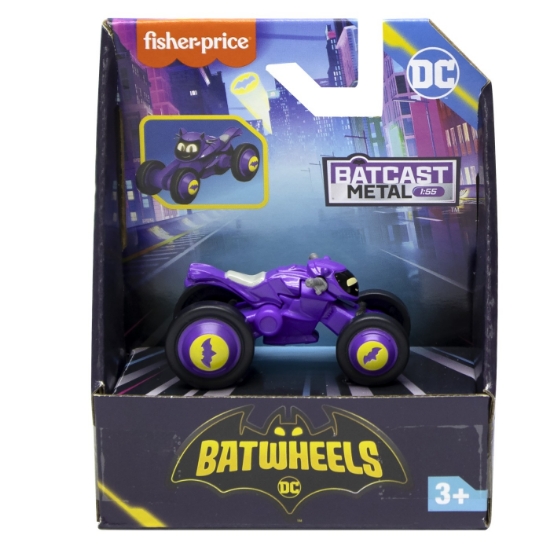 Imagine FISHER PRICE BATWHEELS MASINUTA METALICA BIBI MOTOCICLETA LUI BATGIRL 1:55