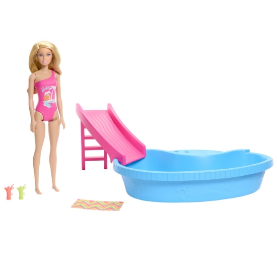 Imagine BARBIE SET PAPUSA BARBIE BLONDA SI PISCINA