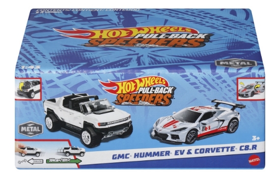 Imagine HOT WHEELS SET 2 MASINUTE METALICE PULL BACK GMC HUMMER EV SI CORVETTE C8R 1:43