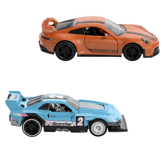 Imagine  Hot Wheels set 2 mașinuțe metalice Pull Back GT-Scorcher și Porsche 911 GT3 1:43