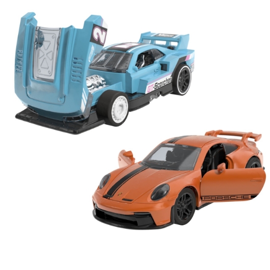 Imagine  Hot Wheels set 2 mașinuțe metalice Pull Back GT-Scorcher și Porsche 911 GT3 1:43