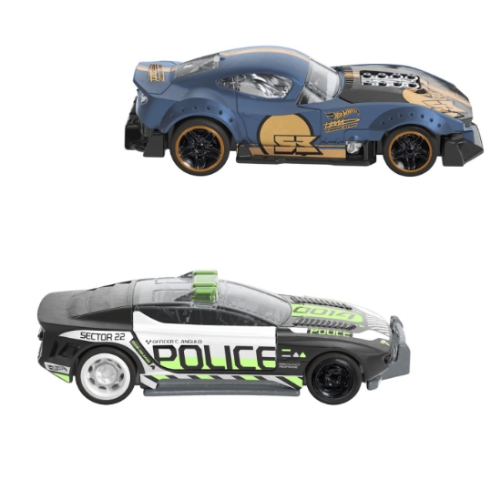 Imagine  Hot Wheels set 2 mașinuțe metalice Pull Back Muscle and Blown și Alpha Pursuit 1:43