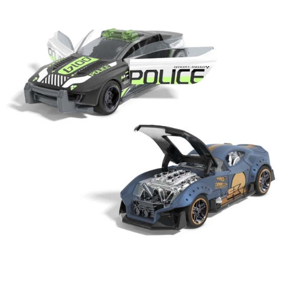 Imagine  Hot Wheels set 2 mașinuțe metalice Pull Back Muscle and Blown și Alpha Pursuit 1:43