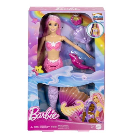 Imagine BARBIE COLOR CHANGE PAPUSA SIRENA CU PAR ROZ