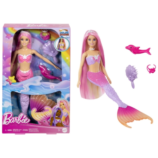 Imagine BARBIE COLOR CHANGE PAPUSA SIRENA CU PAR ROZ