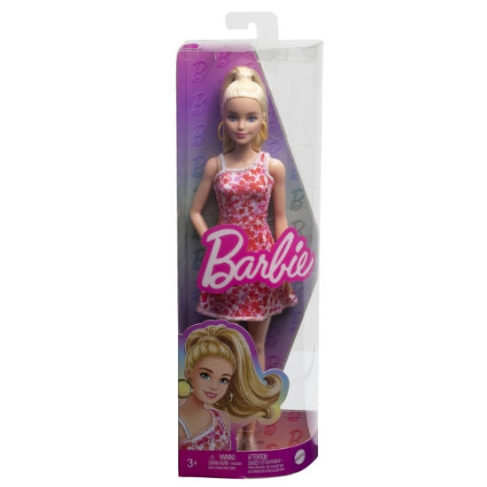 Imagine BARBIE PAPUSA BARBIE FASHIONISTA BLONDA CU PARUL PRINS IN COADA SI ROCHIE CU FLORICELE