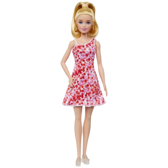Imagine BARBIE PAPUSA BARBIE FASHIONISTA BLONDA CU PARUL PRINS IN COADA SI ROCHIE CU FLORICELE