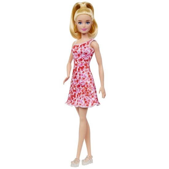 Imagine BARBIE PAPUSA BARBIE FASHIONISTA BLONDA CU PARUL PRINS IN COADA SI ROCHIE CU FLORICELE