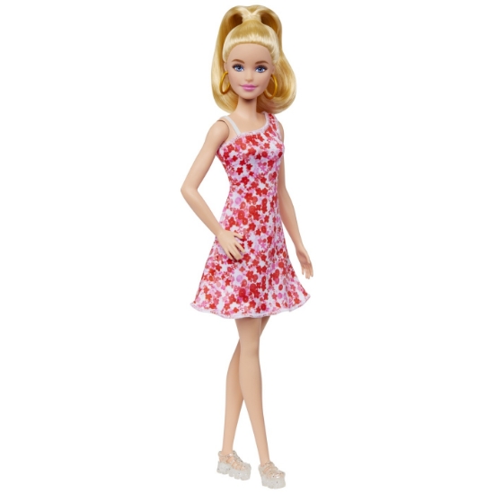 Imagine BARBIE PAPUSA BARBIE FASHIONISTA BLONDA CU PARUL PRINS IN COADA SI ROCHIE CU FLORICELE