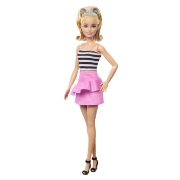 Imagine BARBIE PAPUSA BARBIE FASHIONISTA BLONDA CU PARUL PRINS IN COADA SI FUSTA ROZ