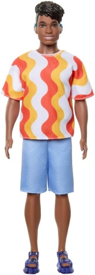 Imagine BARBIE PAPUSA BAIAT FASHIONISTAS CU TRICOU CU DUNGI ALBE SI PORTOCALII SI APARATE AUDITIVE