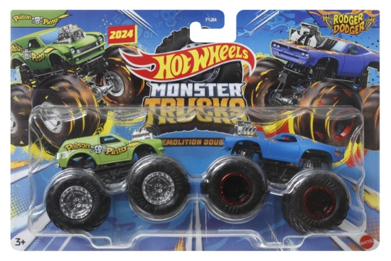 Imagine HOT WHEELS MONSTER TRUCK SET 2 MASINI RODGER DODGER SI POISON PINTA SCARA 1 LA 64 