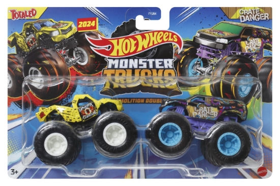 Imagine HOT WHEELS MONSTER TRUCK SET 2 MASINI TOTALED SI CRATE DANGER SCARA 1 LA 64 