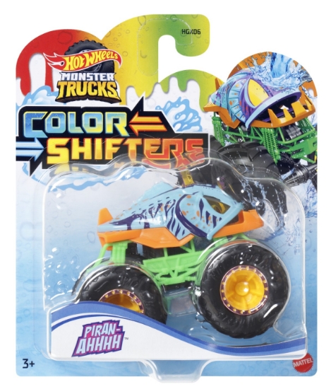 Imagine HOT WHEELS MONSTER TRUCK CAMION PIRAN-AHHHH CU CULORI SCHIMBATOARE SCARA 1:64
