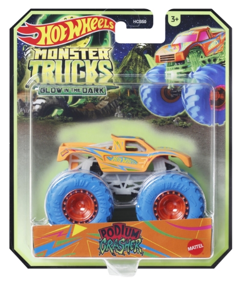 Imagine HOT WHEELS MONSTER TRUCK GLOW IN THE DARK MASINUTA PODIUM CRASHER SCARA 1:64